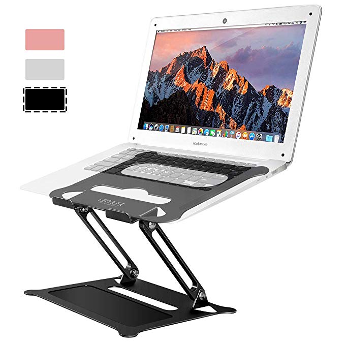 Laptop Notebook Stand Holder, Ergonomic Adjustable Ultrabook Stand Riser Portable with Mouse Pad Compatible with MacBook Air Pro, Dell, HP, Lenovo Light Weight Aluminum Up to 17"(Black)