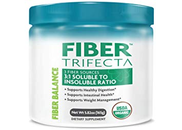 USDA Organic Certified Fiber Trifecta - 3:1 Ratio of Soluble and Insoluble Fibers from Chia Seeds, Psyllium Husk and Sunfiber®