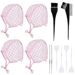 Yolev 10 Pcs Hair Highlighting Kit, Hair Highlighting Caps, Highlight Hair Coloring Frosting Dye Kit with Plastic Hooks for Salon Hair Dyeing Hairdressing