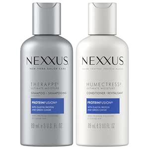 Nexxus Therappe Shampoo and Humectress Conditioner, Travel-Size – Ultimate Moisture for Dry Hair with Elastin Protein and Green Caviar, 3 Oz Ea