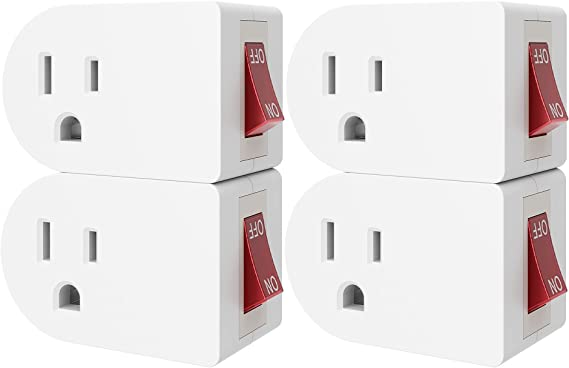 Oviitech 4 Pack Grounded Outlet Wall Tap Adapter with On/Off Power Switch，Single Outlet with Switch in White
