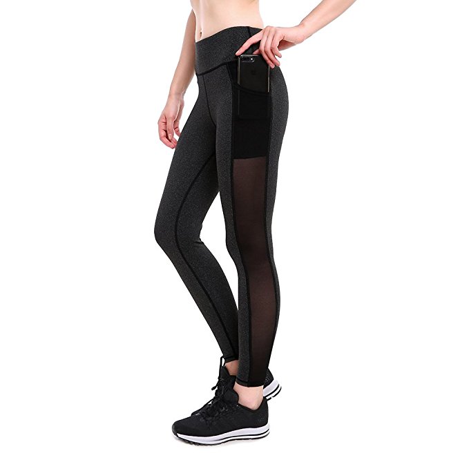 Lesubuy Leopard Camouflage Patchwork Black Exercise Leggings With Mesh For Women