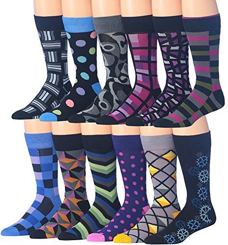 James Fiallo Mens 12 Pack Patterned Dress Socks