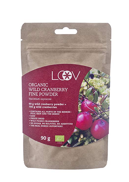 Cranberry powder, wild, organic, 100% whole fruit, raw, 18-day supply, superior source of antioxidants and vitamin C, 90 g, no added sugar, no additives, great natural supplement and a pure substitute for cranberry juice, pills, tablets and capsules, superfood, non-GMO.