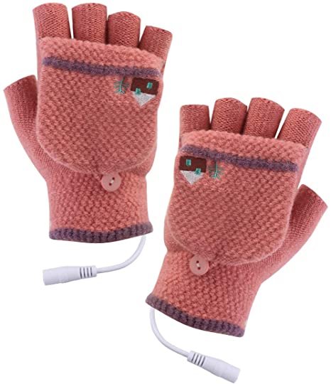 jskjlkl USB Heated Gloves Men Women Winter Electric Rechargeable Heating Warm Sports Gloves Mitten (Red)