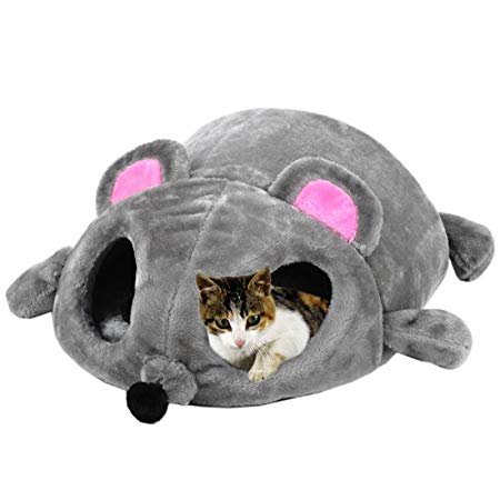 Vitscan Cat Bed Cute Funny Mouse Shaped Soft Washable Pet Cat Sleeping Bed Cave Bag House with Removable Mat