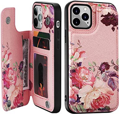 Crosspace Compatible with iPhone 12/iPhone 12 Pro 5G 6.1 inch,Case Wallet for Women and Girls with Card Holder&Special Design,Premium PU Leather Flip Case for Crosspace (6.1",2020) Pink Flower