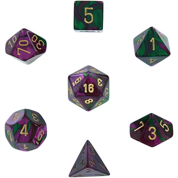 Polyhedral 7-Die Gemini Dice Set - Green & Purple with Gold - NEW COLOR!!! CHX-26434