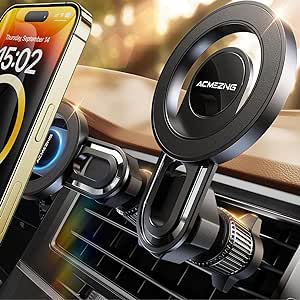 for iPhone MagSafe Car Phone Mount Holder with Metal Vent Hook [Never Blocking Vent & 360° Adjustable] Strong Magnetic Super Stable Cell Phone Holders for Your Car for iPhone & All Car Model