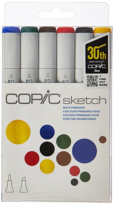 Copic Markers 6-Piece Sketch Set, Bold Primaries