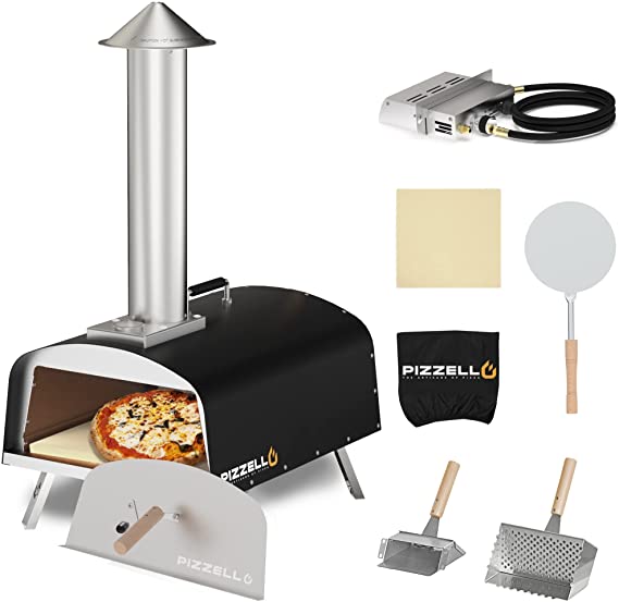 PIZZELLO Outdoor Pizza Oven Propane Wood Fired Outdoor Foldable Pizza Ovens with Gas Burner, Wood Tray Pizza Stone, Pizza Peel, Carry Bag