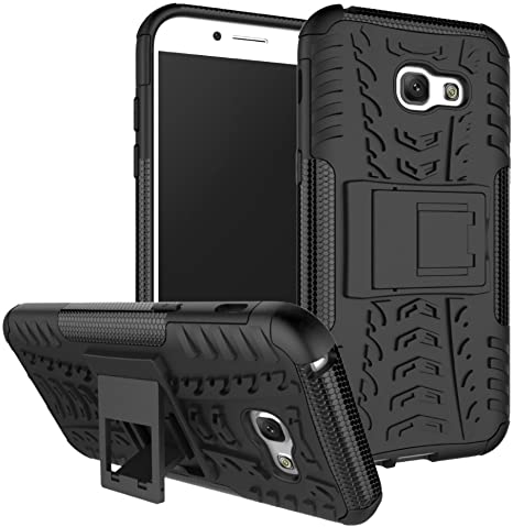 Samsung Galaxy A5 2017 Case, B1ST Military Tires Leather with Kickstand Heavy Duty Cover Impact Resistant Corner Protection Shockproof Anti-Fall,Scratch Resistant TPU Soft Cover (Black)
