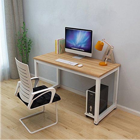 Dripex Modern Simple Style Steel Frame Wooden Home Office Table - Computer PC Laptop Desk Study Table Workstation for Home Office and More - Beech
