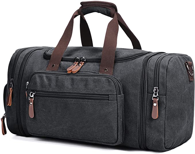 Fitmyfavo Duffle Bag for Men Travel 45L/55L Canvas Weekender Bag with Shoe Compartment Weekender Mens Duffel Bag(Dark Grey)