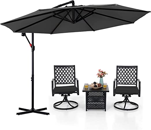 ABCCANOPY 9FT Offset Hanging Market Patio Umbrella with Cross Base for Garden, Deck, Backyard, Pool and Beach (Dark Gray)