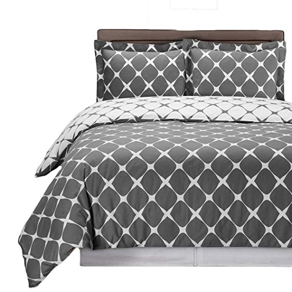 Gray and White Bloomingdale 2-PC Twin / Twin XL Duvet Cover Set, 100% Cotton 300 TC