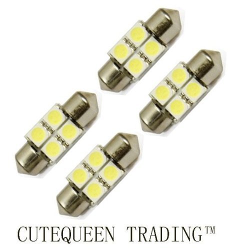 Cutequeen 4pcs White 31mm(1.25") 5050 4-smd 80 Lumens 12v Festoon Dome Light LED Bulbs De3175 De3021 De3022 3175(pack of 4)