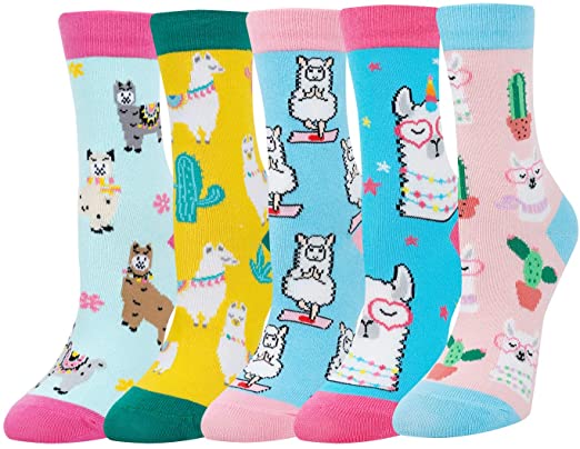 Zmart Girls Socks Funny Unicorn Animal Food Llama Teeth Socks For Kids Gift Box