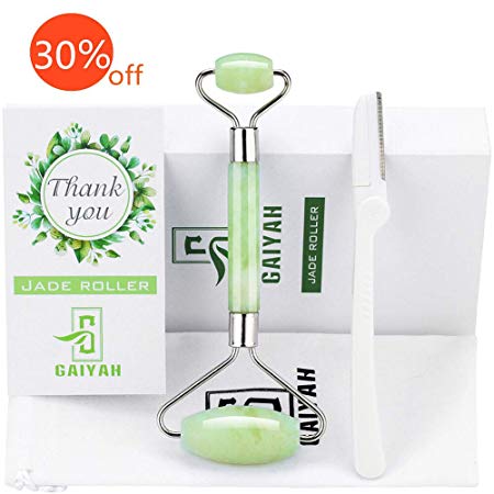 GAIYAH Jade Roller for Face Massager - Real Jade 100% Jade,Face Massager Anti Aging Anti Wrinkle and Skin Rejuvenate Facial Therapy with Storage Bag,Introduction Card and Gift Box