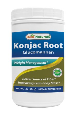 Glucomannan Konjac Root Powder 1lb by Best Naturals Glucomannan 100 Pure Powder - Supports Healthy Weight Management - Manufactured in a USA Based GMP Certified Facility and Third Party Tested for Purity Guaranteed