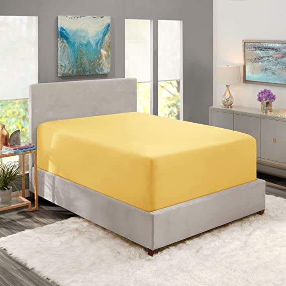 Nestl Fitted Sheets Queen Size – Premium 1800 Microfiber Fitted Bed Sheets – 21” Deep Pocket Breathable and Fade Resistant (Custard Mellow Yellow)