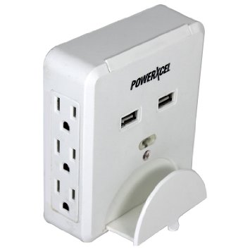 PowerXcel 6-Outlet Wall-Mounted Power Center with Dual USB Ports & Device Holder