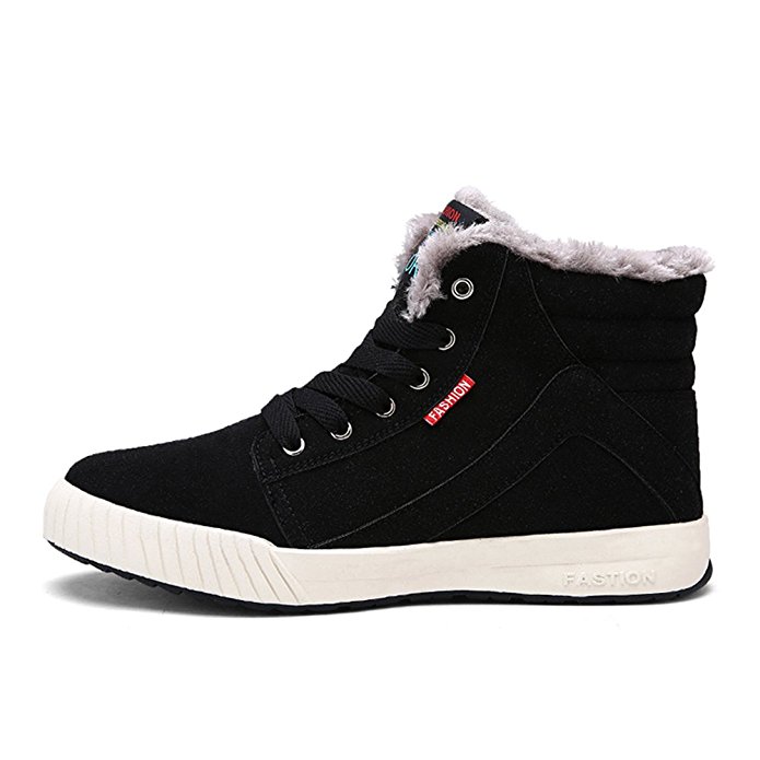 VILOCY Men's Warm Suede Leather Snow Boot Fur Lined Lace Up Ankle Sneakers High Top Shoes