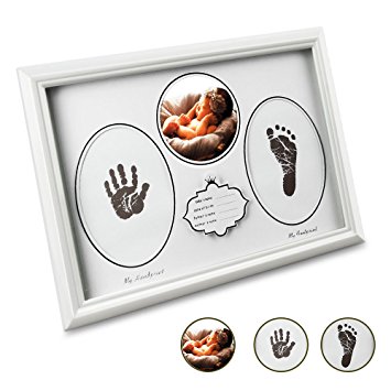 E-More Baby Handprint & Footprint Picture Frame Kit With No-Mess Ink Pad Clean & Elegant A Perfect Baby Shower Gifts for Registry (12.2" x 8.7")