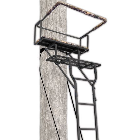 15 Ft. Two-Man 500 lbs Capacity Ladder Stand With A Large 40 in. x 13 in. Padded Seat And Adjustable Stabilizer Bar , Also Includes 2 Full-Body Safety Harnesses By Ameristep