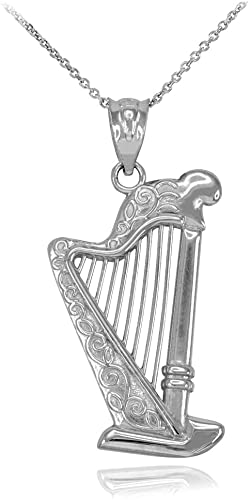 Harp Musical Instrument Sterling Silver Pendant Necklace