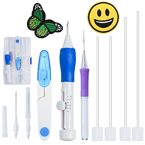 Magic Embroidery Pen Punch Needles, BoChang Magic Embroidery Pen Set Embroidery Kits Punch Needle Kit Knitting Sewing Tool for Embroidery DIY Threaders Sewing