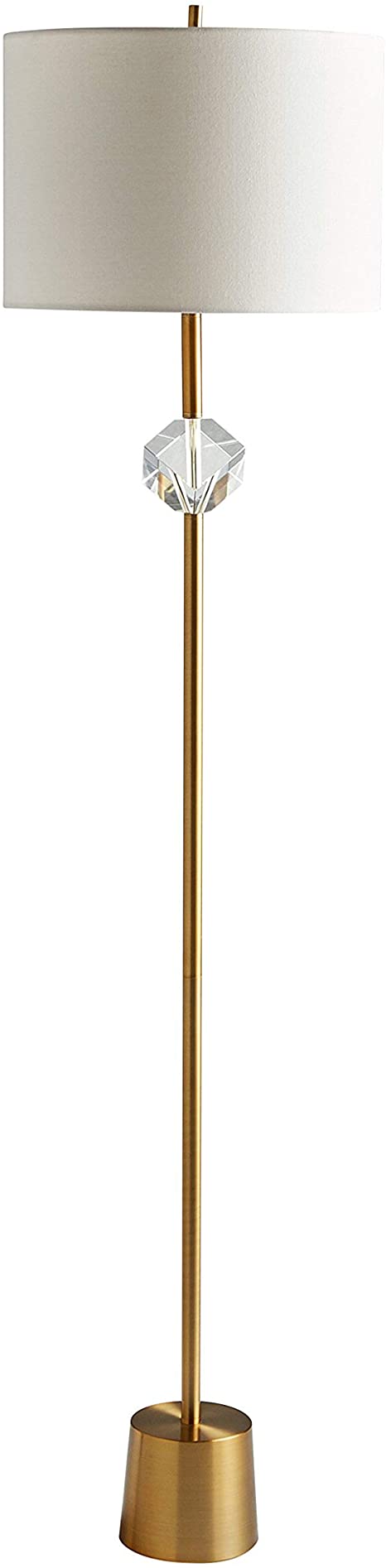 Rivet Mid Century Modern Crystal Glam Living Room Floor Lamp With Light Bulb - 58 Inches, Brass with Linen Shade