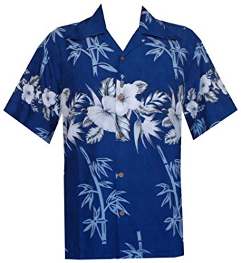 Alvish Hawaiian Shirts Mens Bamboo Tree Print Beach Aloha Party Holiday