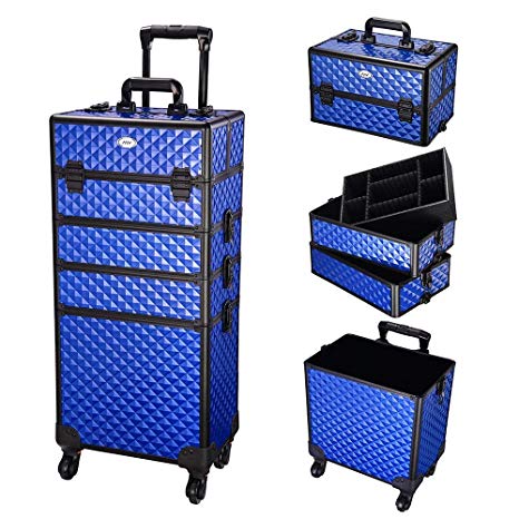 AW 4in1 Aluminum Makeup Train Case Rolling Travel Salon Nail Trolley Cosmetic Hairdressing Vanity Storage Organizer