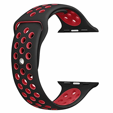 top4cus 38mm Soft Silicone Replacement Sport Strap iWatch Band for Apple Watch 38mm Edition & Sport & Apple watch Series 1 and Series 2 (Regular Black/Red, Small / Medium)