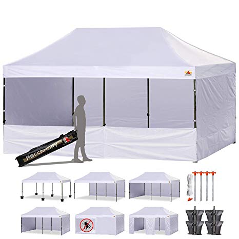 ABCCANOPY 10 x 20 Ez Pop up Canopy Tent Commercial Instant Gazebos with 9 Removable Sides and Roller Bag and 6 x Weight Bag, White