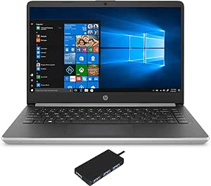 HP 14-dq1037wm Laptop (Intel i3-1005G1 2-Core, 4GB RAM, 128GB m.2 SATA SSD, Intel UHD Graphics, 14" HD (1366x768), WiFi, Bluetooth, Webcam, 2xUSB 3.1, 1xHDMI, Win 10 Home in S-Mode) with USB3.0 Hub