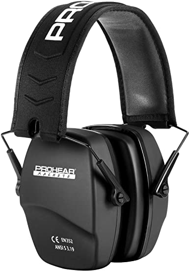 PROHEAR 016 Shooting Ear Protection Safety Earmuffs, NRR 26dB Noise Reduction Slim Passive Hearing Protectors with Low-Profile Earcups, Compact Foldable Ear Defenders for Gun Range, Hunting (Black)