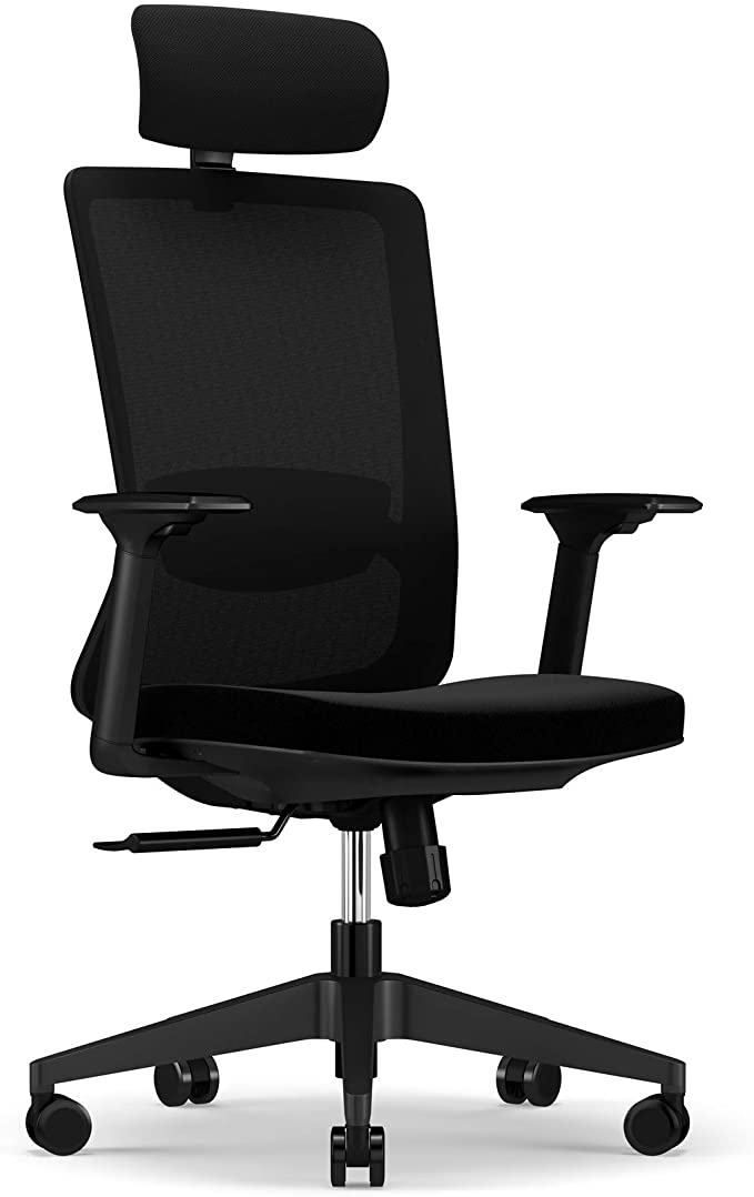 iPEGTOP Ergonomic Office Chair, Ergonomic Executive Swivel Home Office Desk Chair, Breathable Mesh Computer Chair with High-Back Task Lumbar, Headrest Support with Arms Black