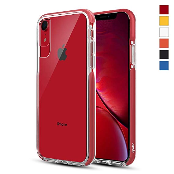 Ispider Crystal Clear Case Designed for iPhone XR, [3-Meter Anti-Fall] Premium Protective, Slim Case for Apple iPhone XR, [Hard PC Back and Dual-Layer Reinforced TPU Bumper Frame] - Red