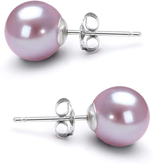 Lavender Cultured Pearl Earrings Stud AAA 5-10mm Freshwater Cultured Pearls Earrings Gold Plated Settings - Orien Jewelry