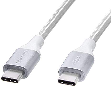 AmazonBasics Double Braided Nylon USB Type-C to Type-C 2.0 Cable | 3 feet, Silver