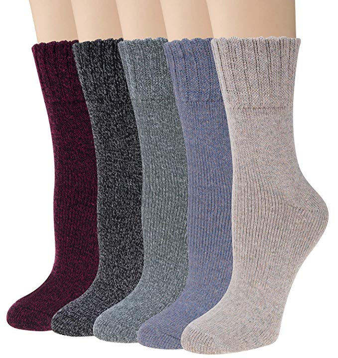 Pack of 5 Womens Wool Socks Cold Weather Vintage Soft Warm Socks Thick Knit Cozy Winter Socks for Women