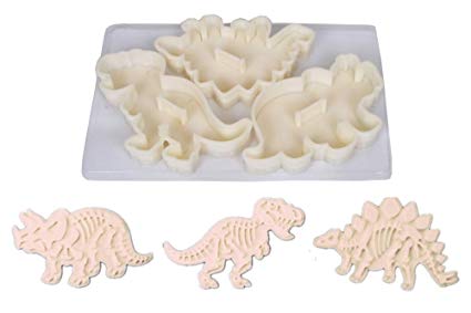Dinosaur Cookie Cutters Stampers Emboss Fossil Bone Pattern Dinosaur Cake Topper Decoration Mold By Garloy(Pack of 3 Pairs)