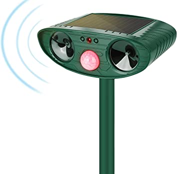 Gozhu 2023 Solar Ultrasonic in Repellent Defender Rat, Squirrel, Deer, Raccoon, Skunk, Rabbit, Mole, Dog, Cat, Waterproof with Motion Detector