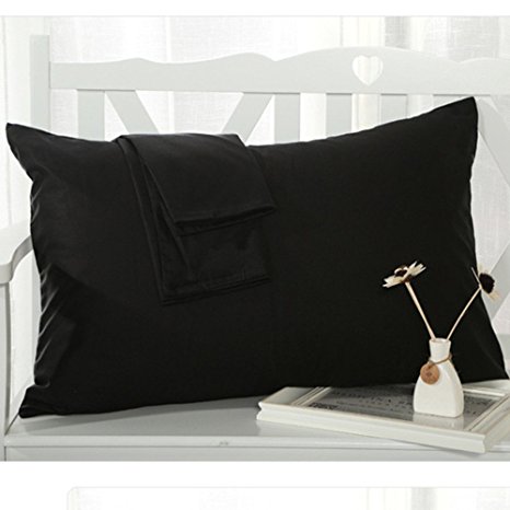 YAROO Pillowcase, Genuine Egyptian Cotton 300 Thread Count Queen 2-Piece Pillow case Set,Solid, black.