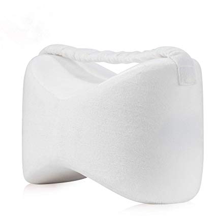 LIVIVO Comfortable Memory Foam Leg Knee Pillow Orthopaedic Reduce Sciatica Pain Relief Therapy Back Hip and Joint Pregnancy Cushion Support With Washable Cover & Elastic Strap For Side Sleepers