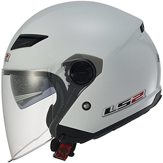 LS2 Helmets 569 Track Solid Open Face Motorcycle Helmet with Sunshield (Pearl White, X-Large)