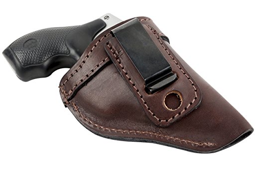 The Defender Leather IWB Holster - Fits Most J Frame Revolvers Incl. Ruger LCR, S&W 442/642, Taurus, Charter & Most .38 Special Revolvers - Made in USA