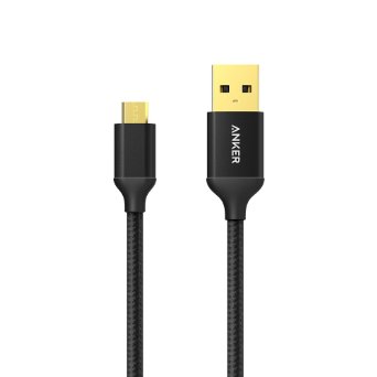 Anker 6ft  18m Nylon Braided Tangle-Free Micro USB Cable with Gold-Plated Connectors for Android Samsung HTC Nokia Sony and More Black